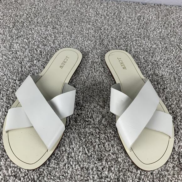 J Crew Shoes Womens Size 11 White Slide Sandals Criss Cross Slip On Flats Summer - Picture 1 of 8